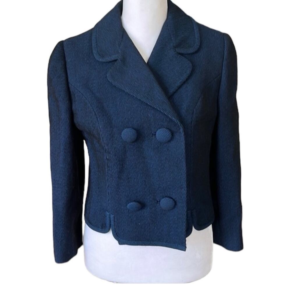 Vintage Lord and Taylor Navy and Black Striped Cropped Jacket Size Small